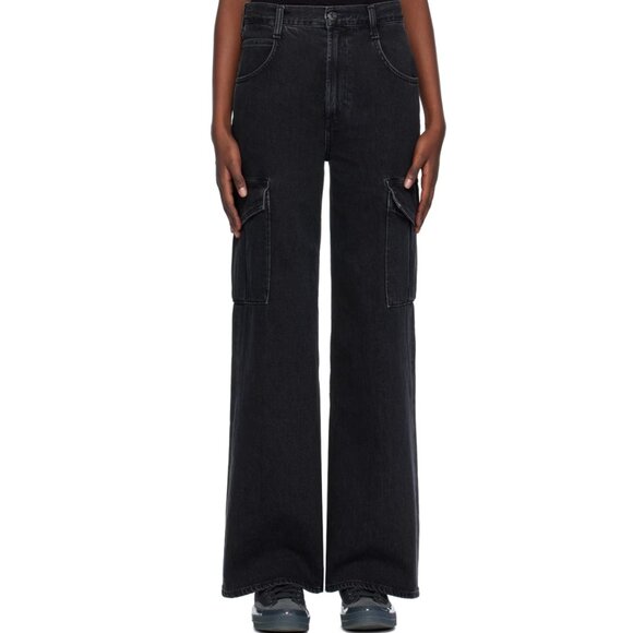 New! Agolde Minka Cargo High-rise Wide Leg Jeans Black